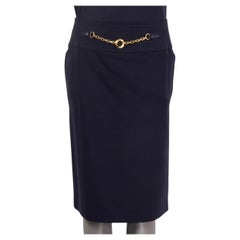 CELINE Gonna in lana blu scuro con dettaglio a catena 40 M VINTAGE
