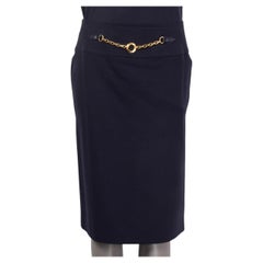 CELINE dark blue wool CHAIN DETAIL Skirt 40 M VINTAGE