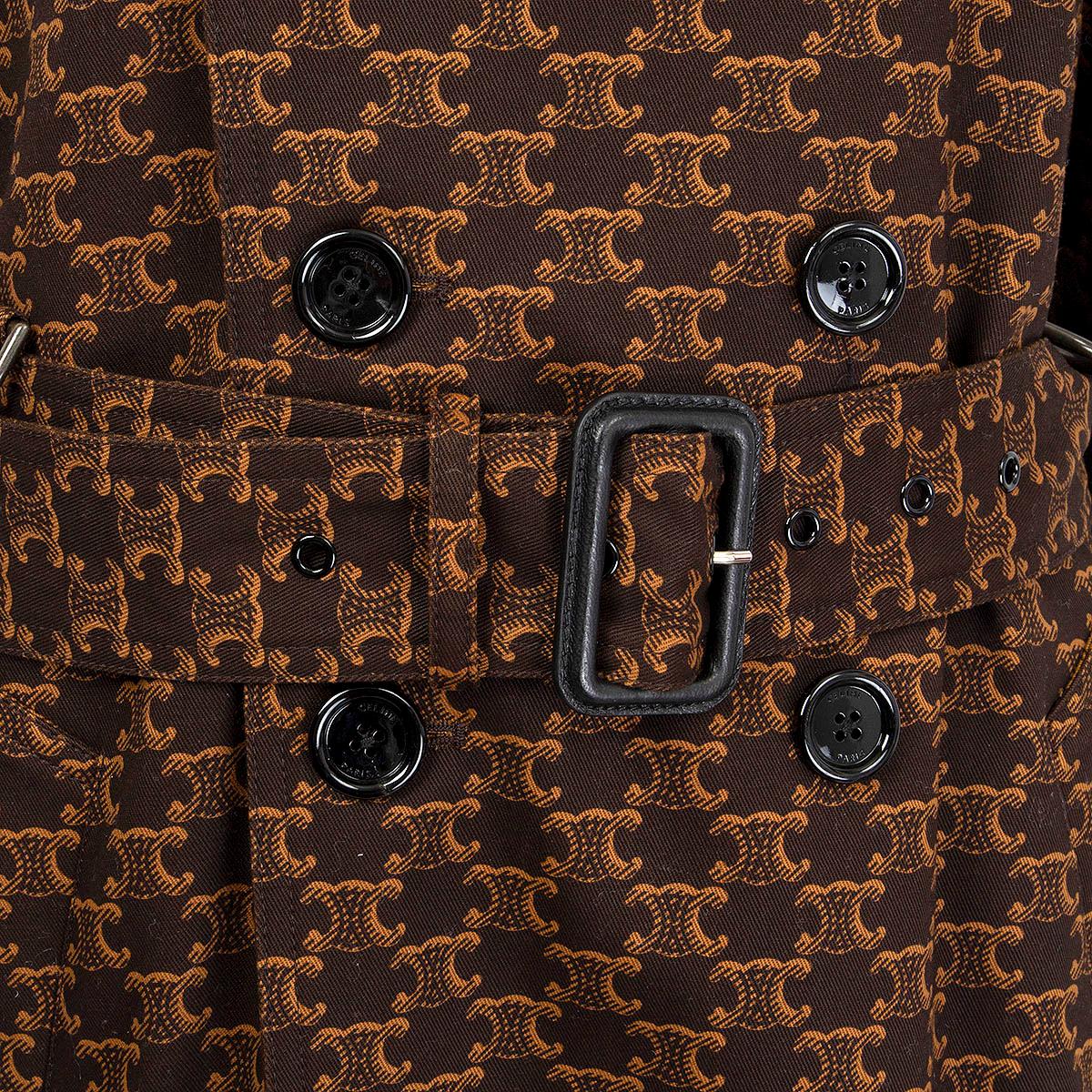 CELINE dark brown cotton TRIOMPHE PRINT TRENCH Coat Jacket S at