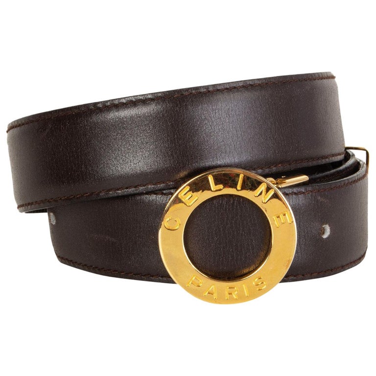 CELINE dark brown leather LOGO BUCKLE Belt 70 VINTAGE at 1stDibs
