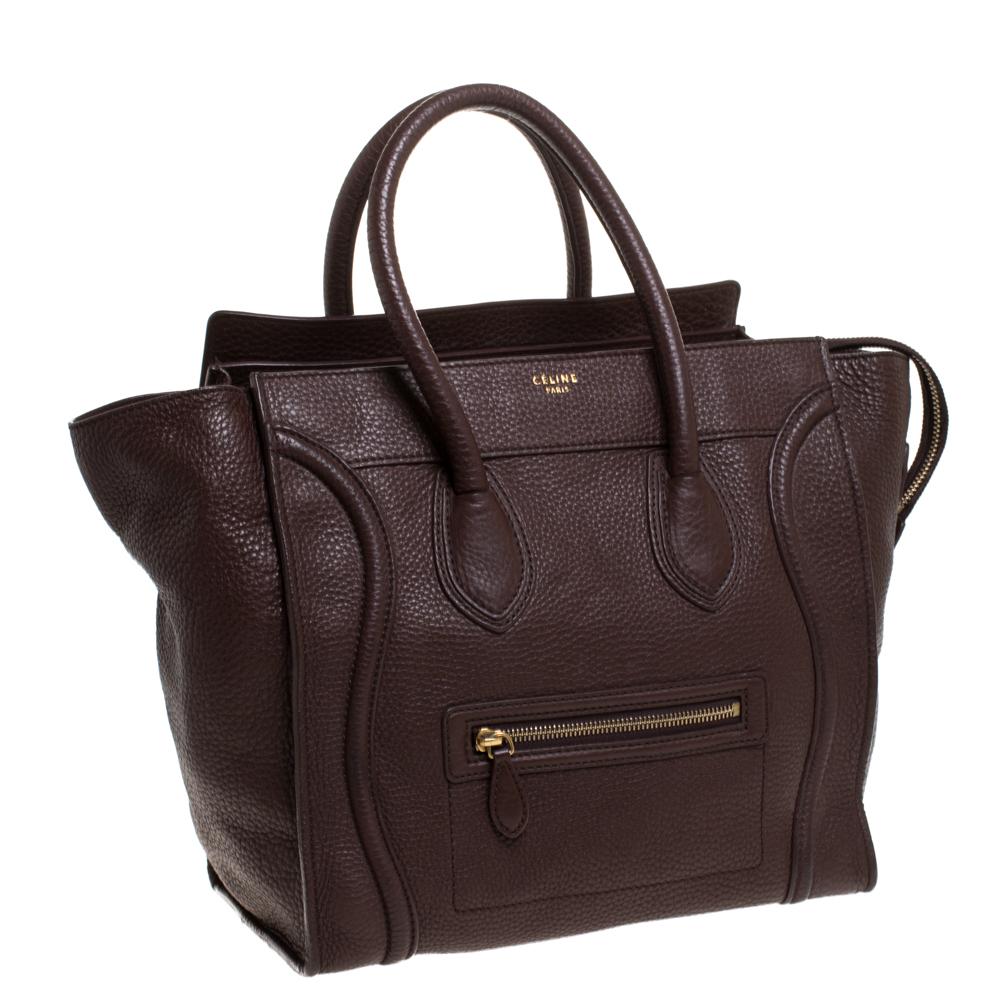 Celine Dark Brown Leather Mini Luggage Tote In Good Condition In Dubai, Al Qouz 2