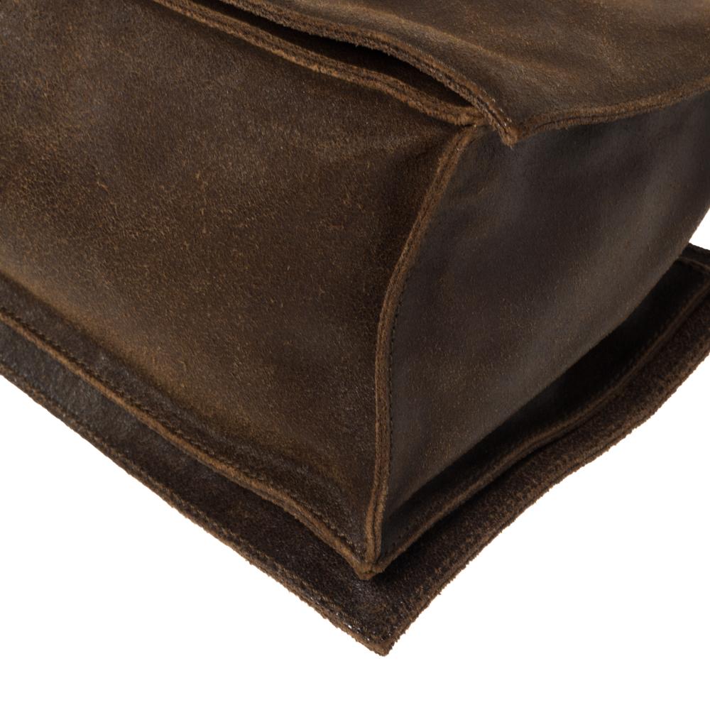 Celine Dark Brown Nubuck Leather Buckle Flap Tote 5
