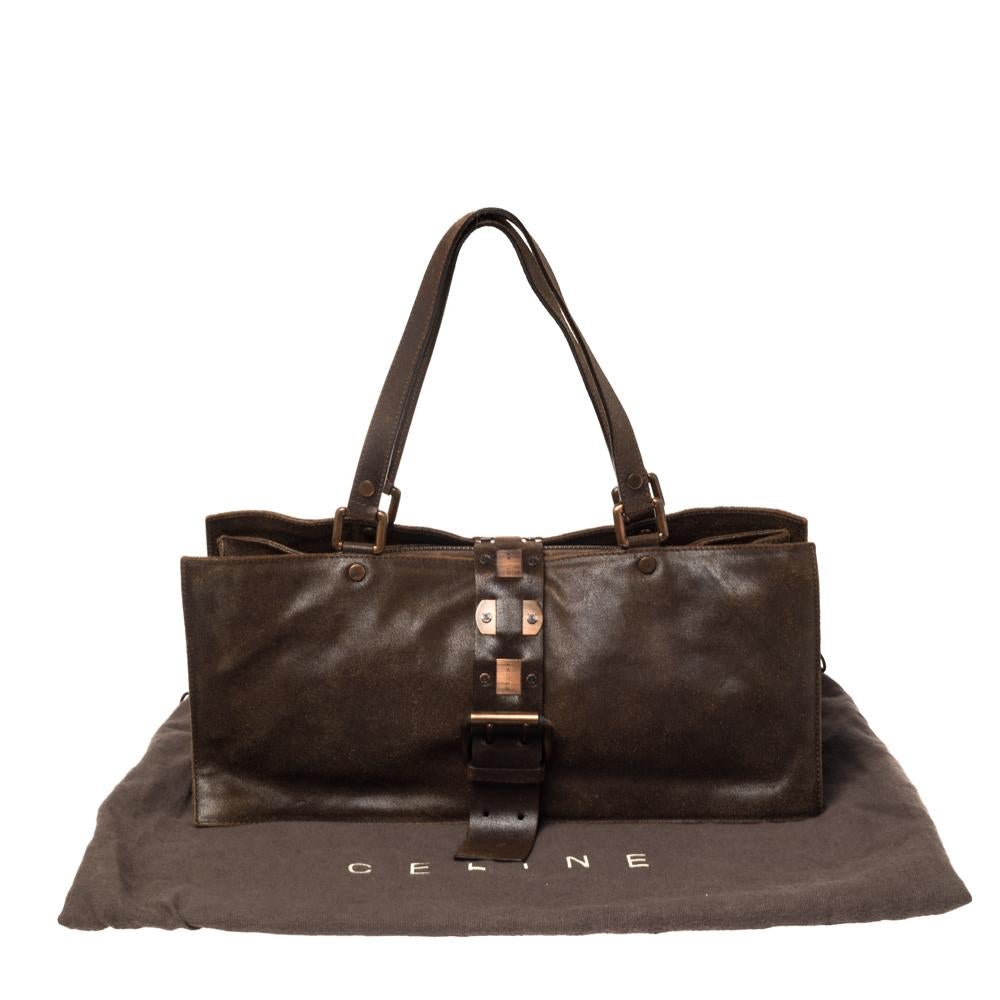 Celine Dark Brown Nubuck Leather Buckle Flap Tote 7