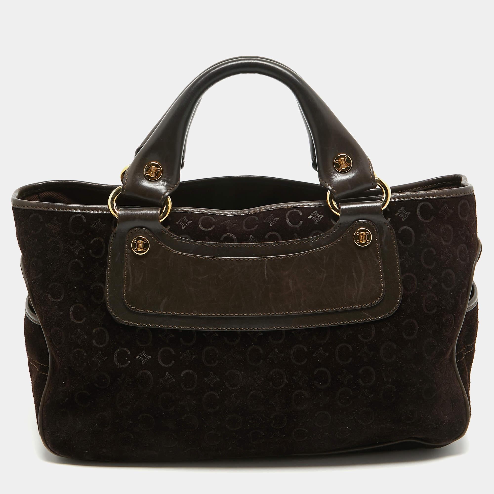 Celine Dark Brown Suede and Leather Boogie Satchel For Sale 2