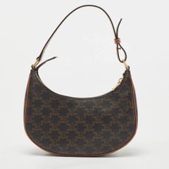 Celine Dark Brown Triomphe Coated Canvas and Leather Ava Hobo