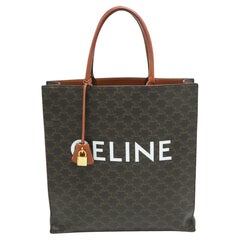 Celine Dark Brown Triomphe Coated Canvas and Leather Medium Vertical Cabas Tote
