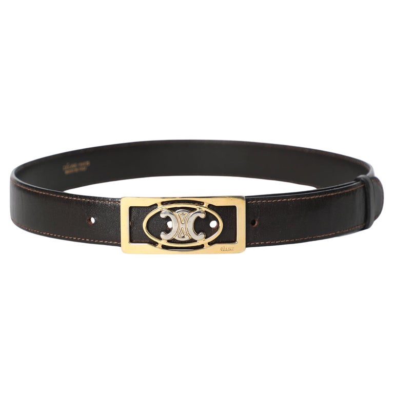 Celine Dark Brown Triomphe Leather Belt For Sale at 1stDibs display picture 2