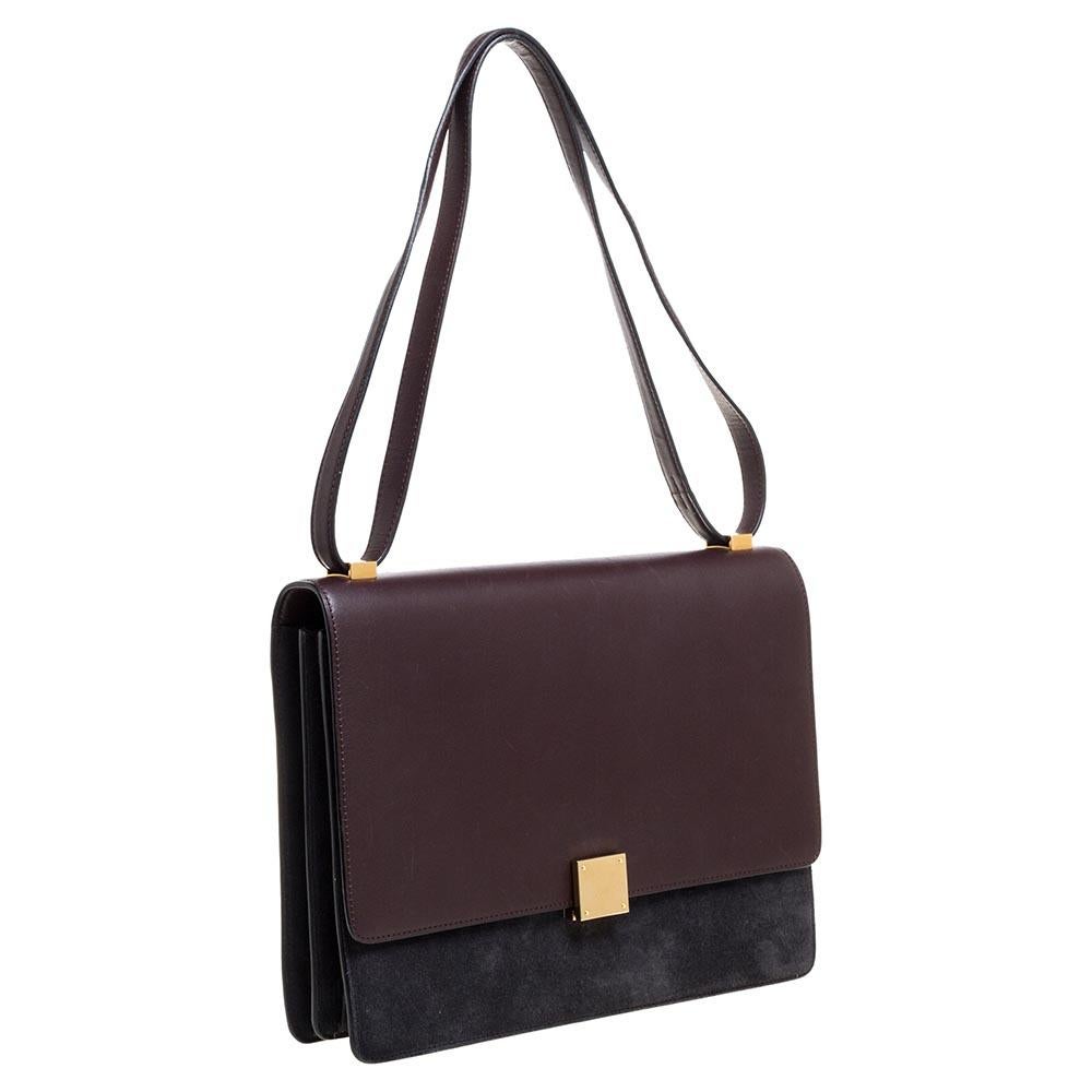 Celine Dark Burgundy/Grey Leather And Suede Medium Case Shoulder Bag In Fair Condition In Dubai, Al Qouz 2