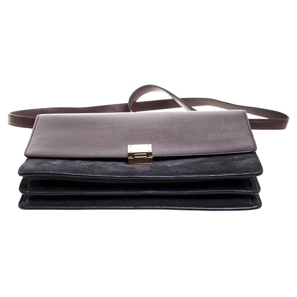 Women's Celine Dark Burgundy/Grey Leather And Suede Medium Case Shoulder Bag