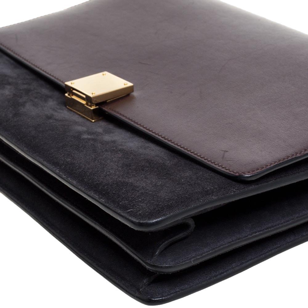 Celine Dark Burgundy/Grey Leather And Suede Medium Case Shoulder Bag 1