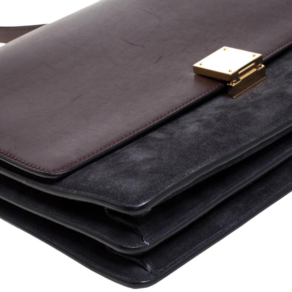 Celine Dark Burgundy/Grey Leather And Suede Medium Case Shoulder Bag 2