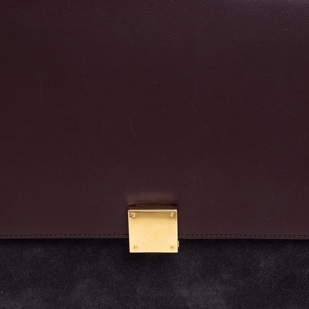 Celine Dark Burgundy/Grey Leather And Suede Medium Case Shoulder Bag 4