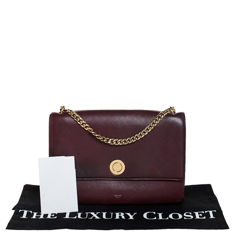 Celine Dark Burgundy Leather Flap Chain Shoulder Bag 7