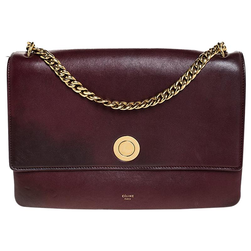 Celine Dark Burgundy Leather Flap Chain Shoulder Bag