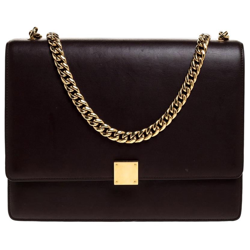 Celine Dark Burgundy Leather Large Case Chain Flap Shoulder Bag