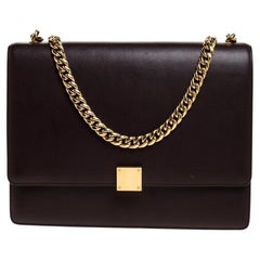 Celine Dark Burgundy Leather Large Case Chain Flap Shoulder Bag