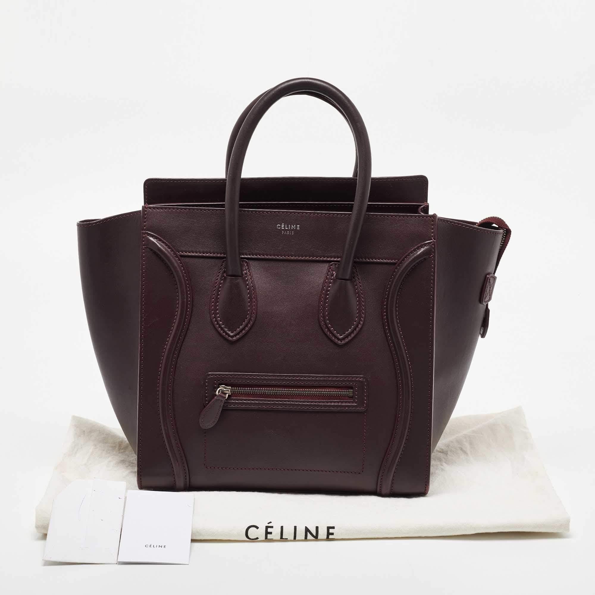 Celine Dark Burgundy Leather Mini Luggage Tote 12
