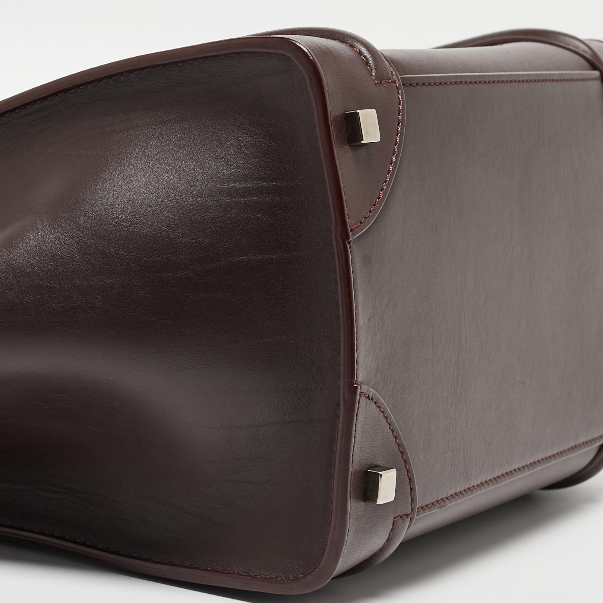 Celine Dark Burgundy Leather Mini Luggage Tote For Sale 2
