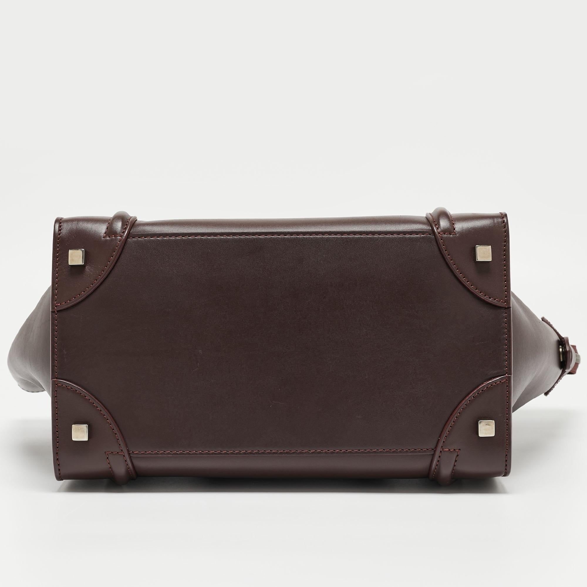 Celine Dark Burgundy Leather Mini Luggage Tote For Sale 3