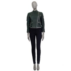CELINE dark green leather BIKER Jacket 36 XS
