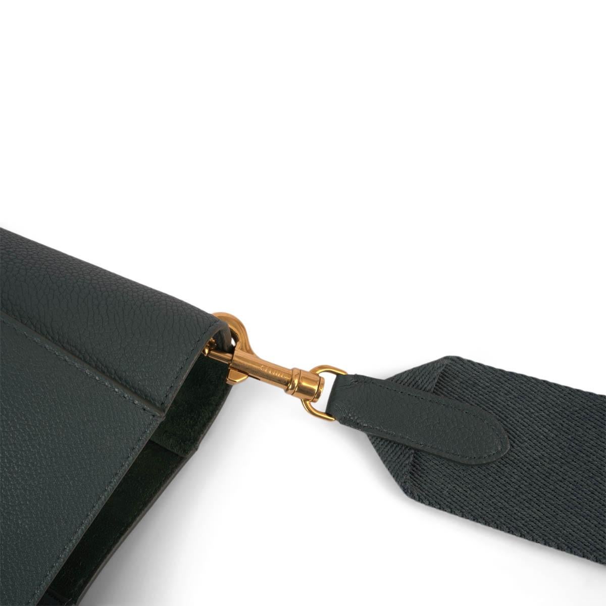 CELINE dark green leather SANGLE SMALL BUCKET Shoulder Bag 1