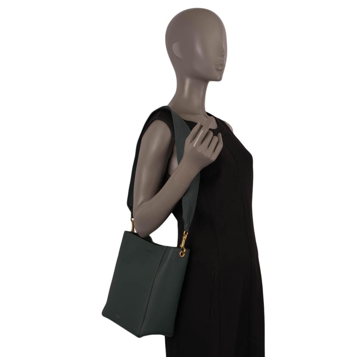 CELINE dark green leather SANGLE SMALL BUCKET Shoulder Bag 3