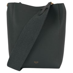 CELINE dark green leather SANGLE SMALL BUCKET Shoulder Bag