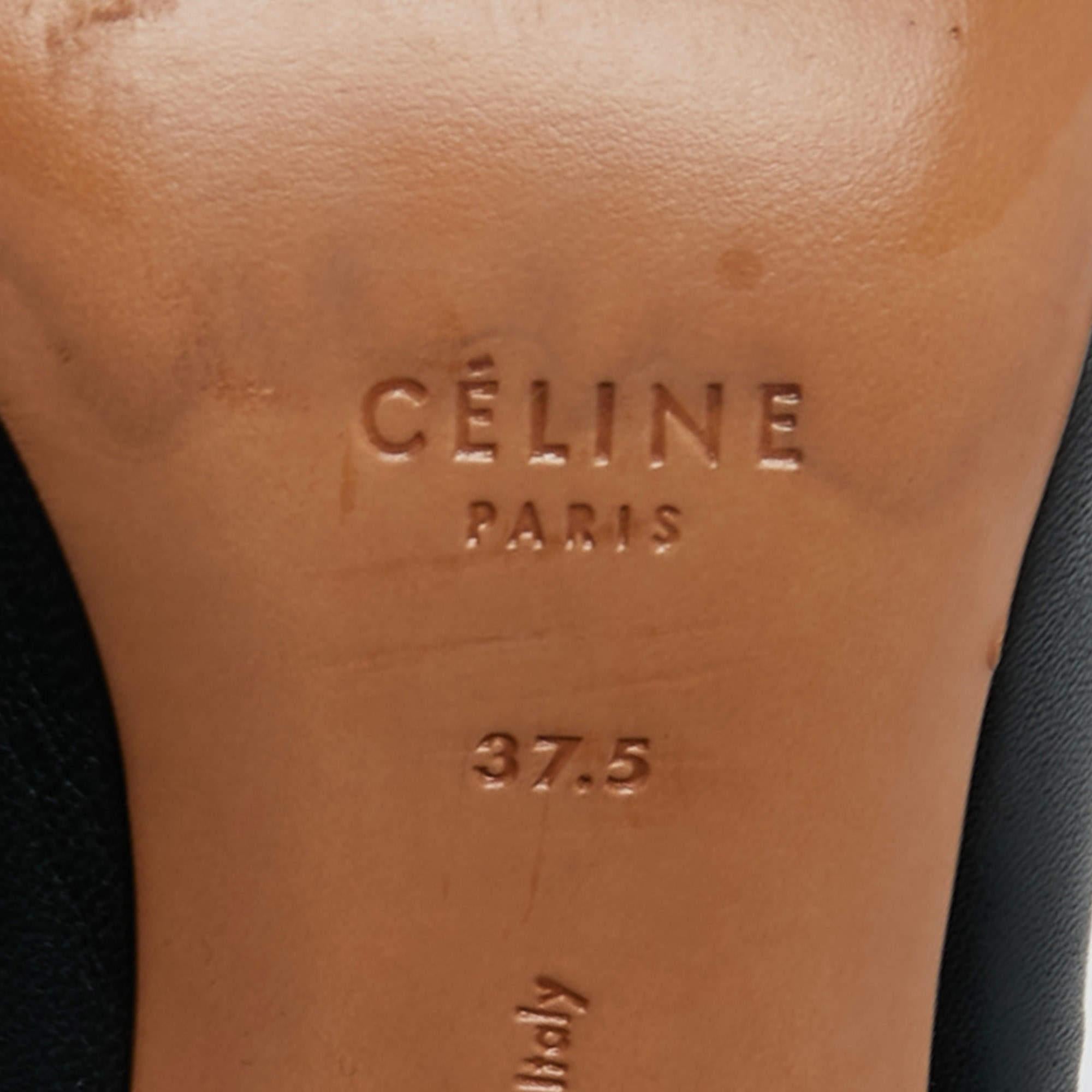 Celine Dark Green Leather Scrunch Ballerina Block Heel Pumps Size 37.5 1