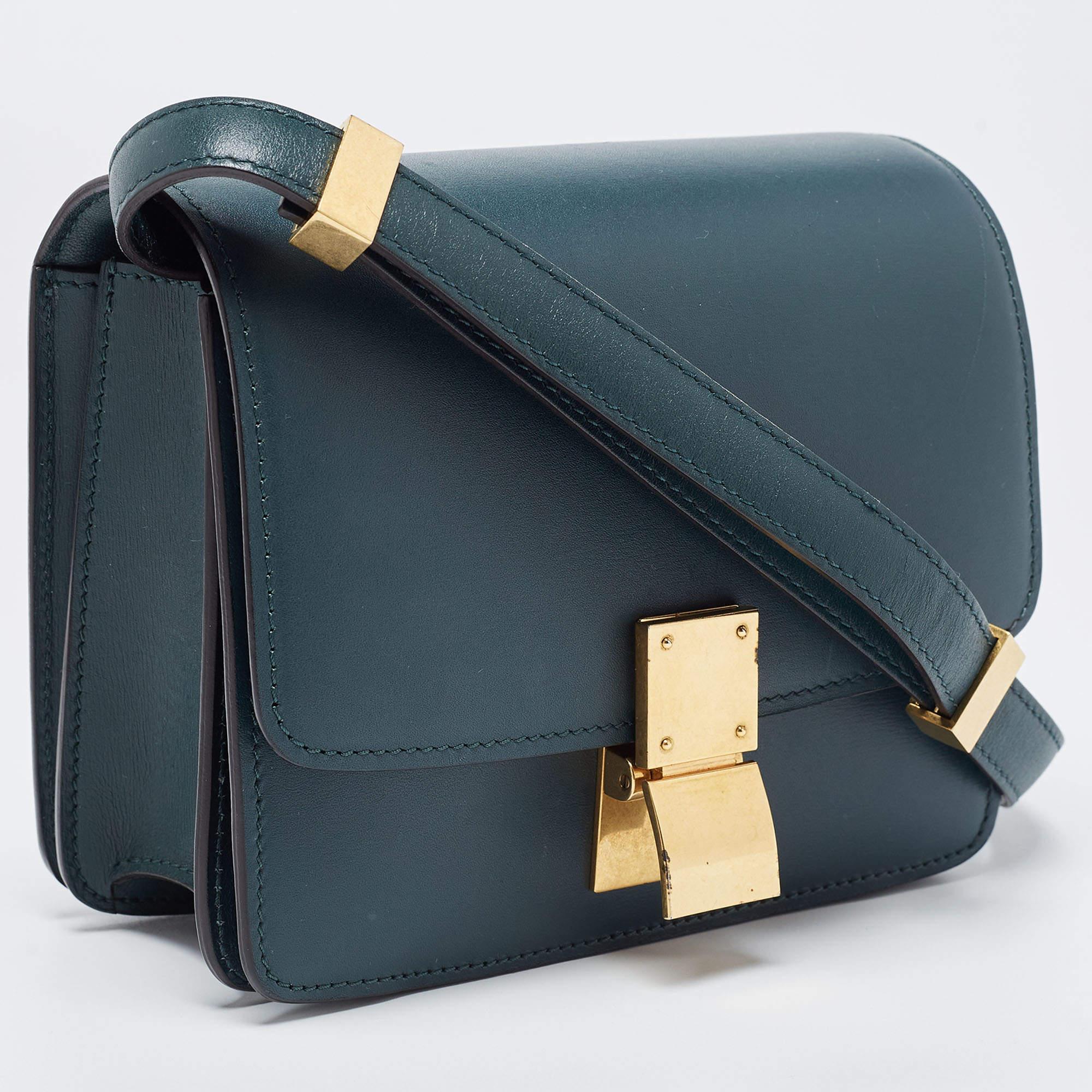 Women's Celine Dark Green Leather Small Classic Box Flap Bag