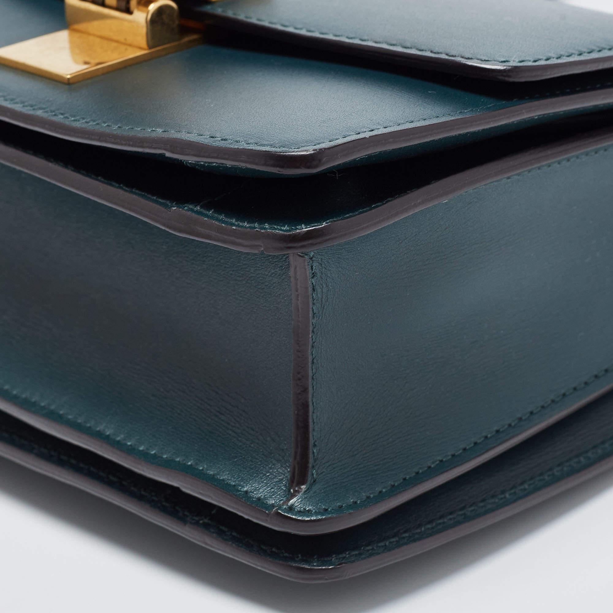 Celine Dark Green Leather Small Classic Box Flap Bag 2