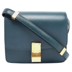 Celine Dark Green Leather Small Classic Box Flap Bag