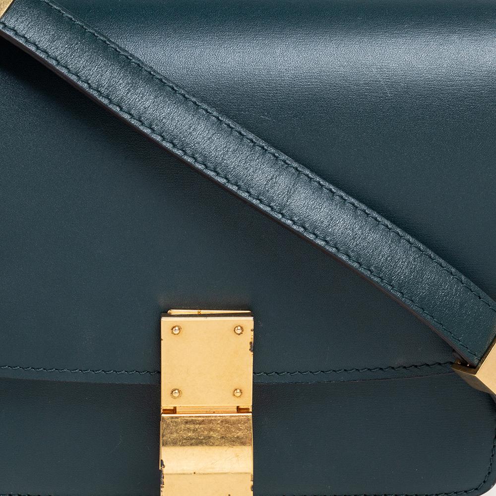 Celine - Petit sac à bandoulière classique en cuir vert foncé avec boîte 7