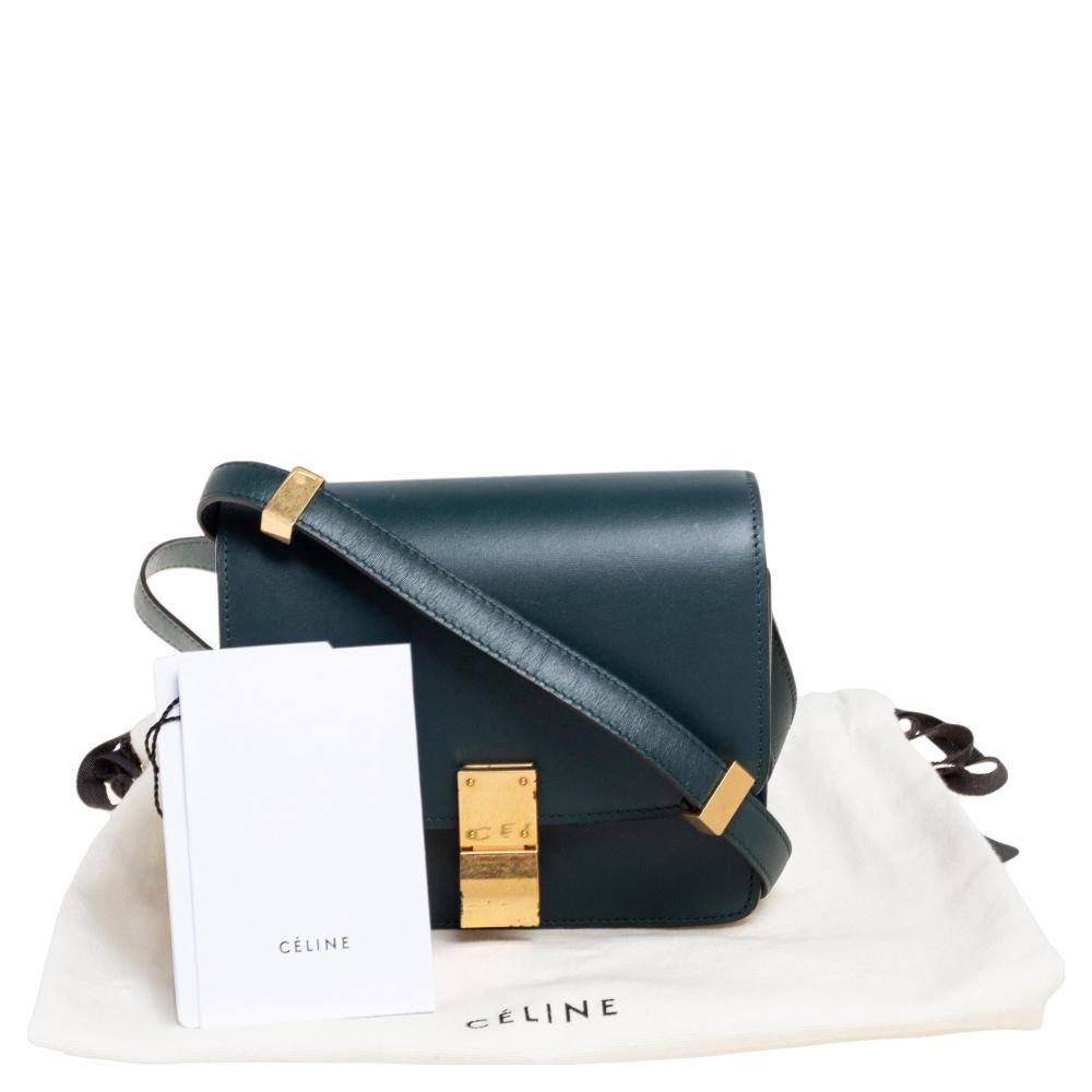 Celine - Petit sac à bandoulière classique en cuir vert foncé avec boîte 8