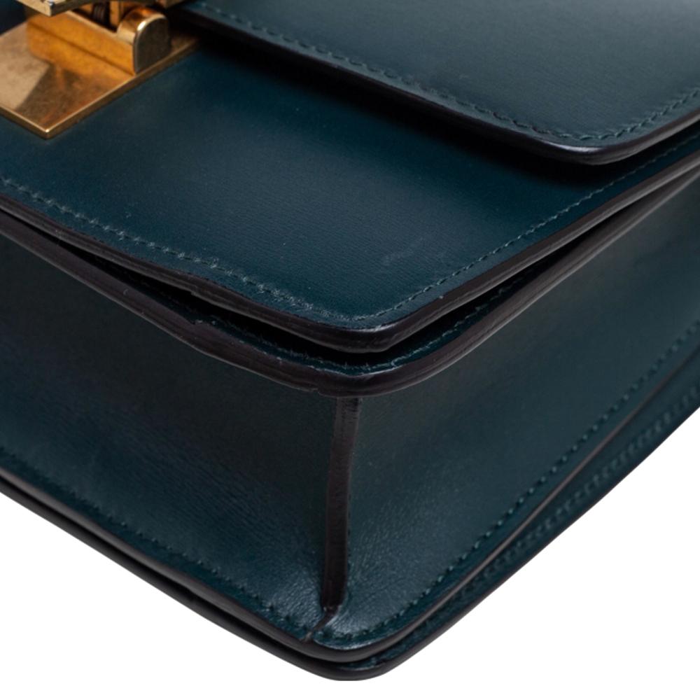 Celine Dark Green Leather Small Classic Box Shoulder Bag In Good Condition In Dubai, Al Qouz 2