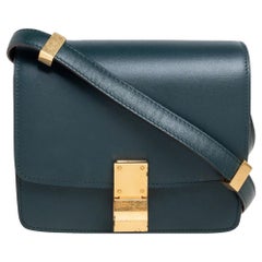 Celine Dark Green Leather Small Classic Box Shoulder Bag