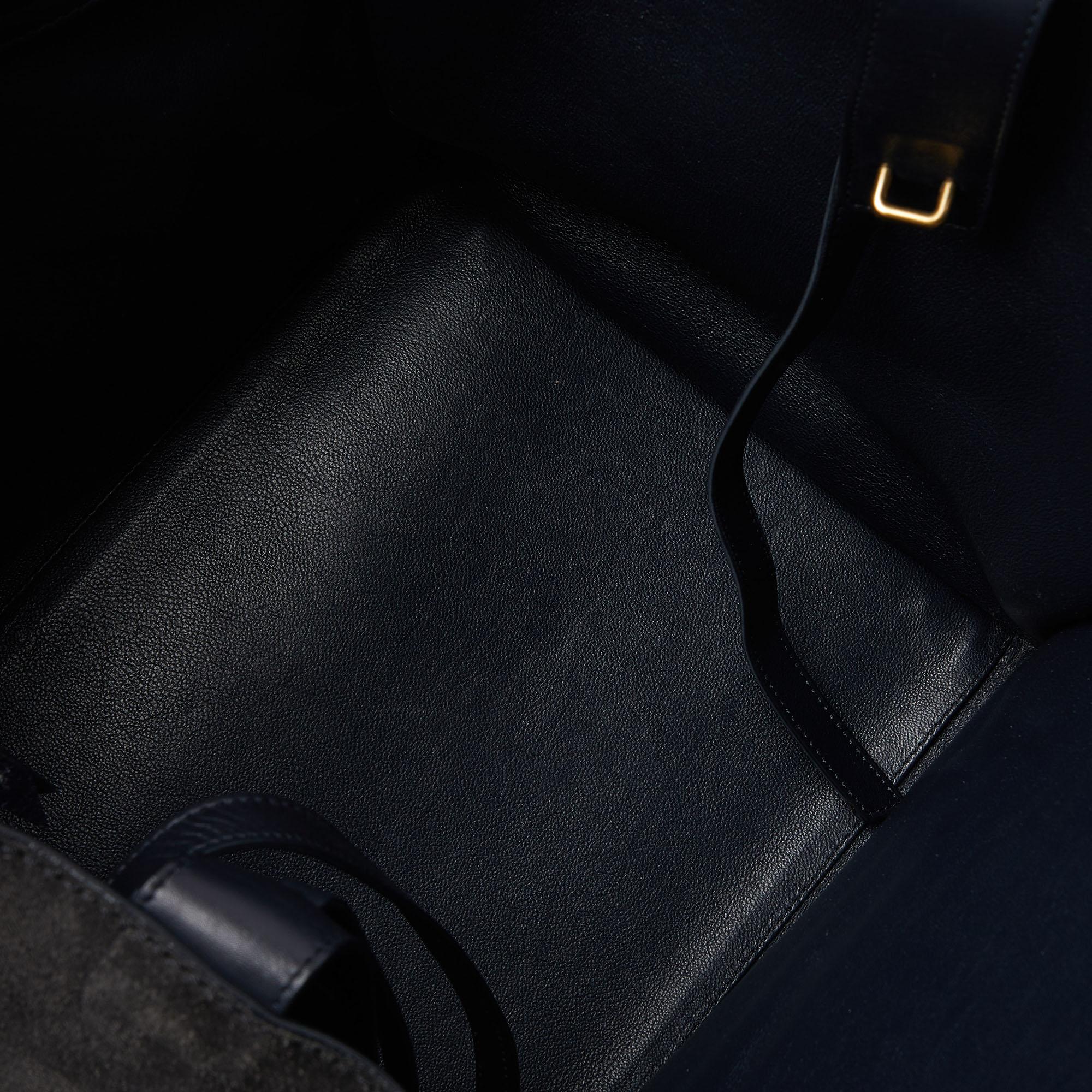 Celine Dark Grey/Dark Blue Suede and Leather Medium Phantom Luggage Tote For Sale 6