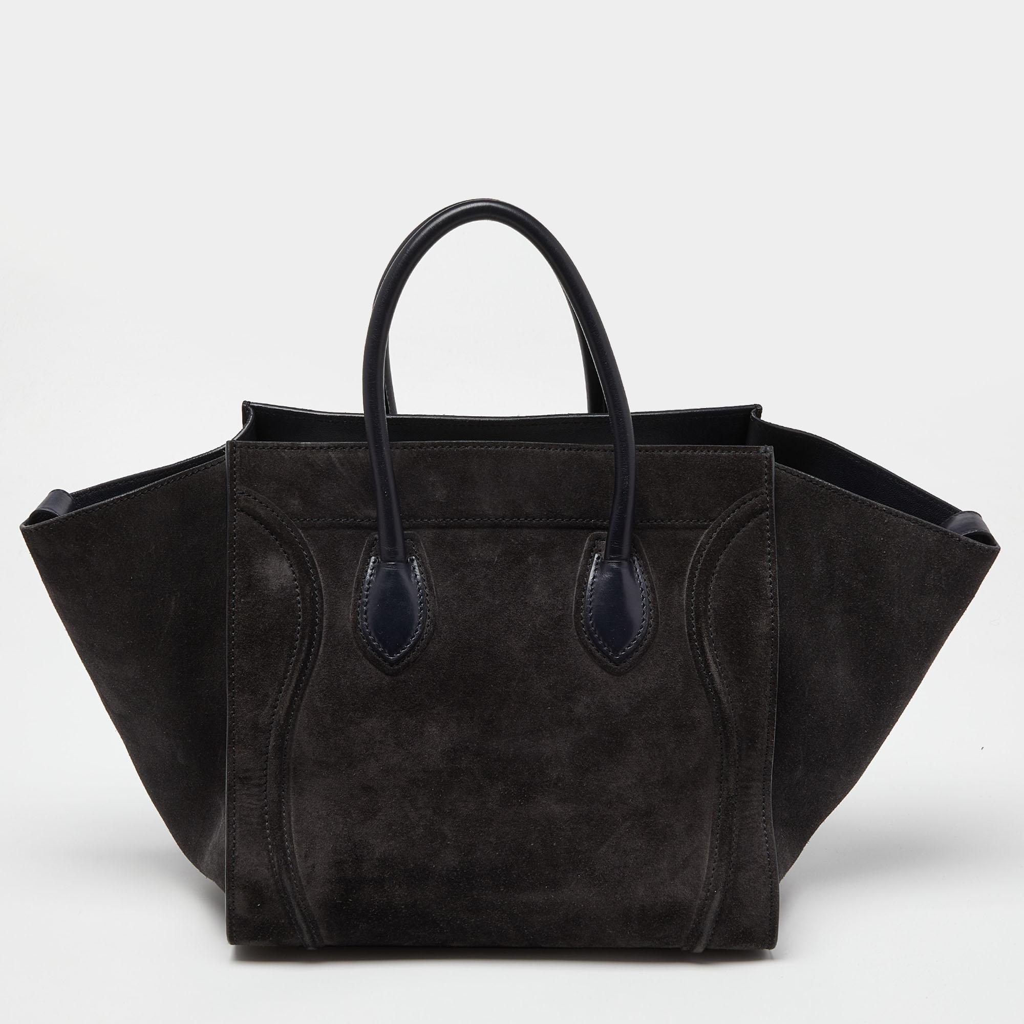 Celine Phantom-Gepäcktasche aus Wildleder und Leder in Dunkelgrau/Dunkelblau Medium im Zustand „Gut“ im Angebot in Dubai, Al Qouz 2