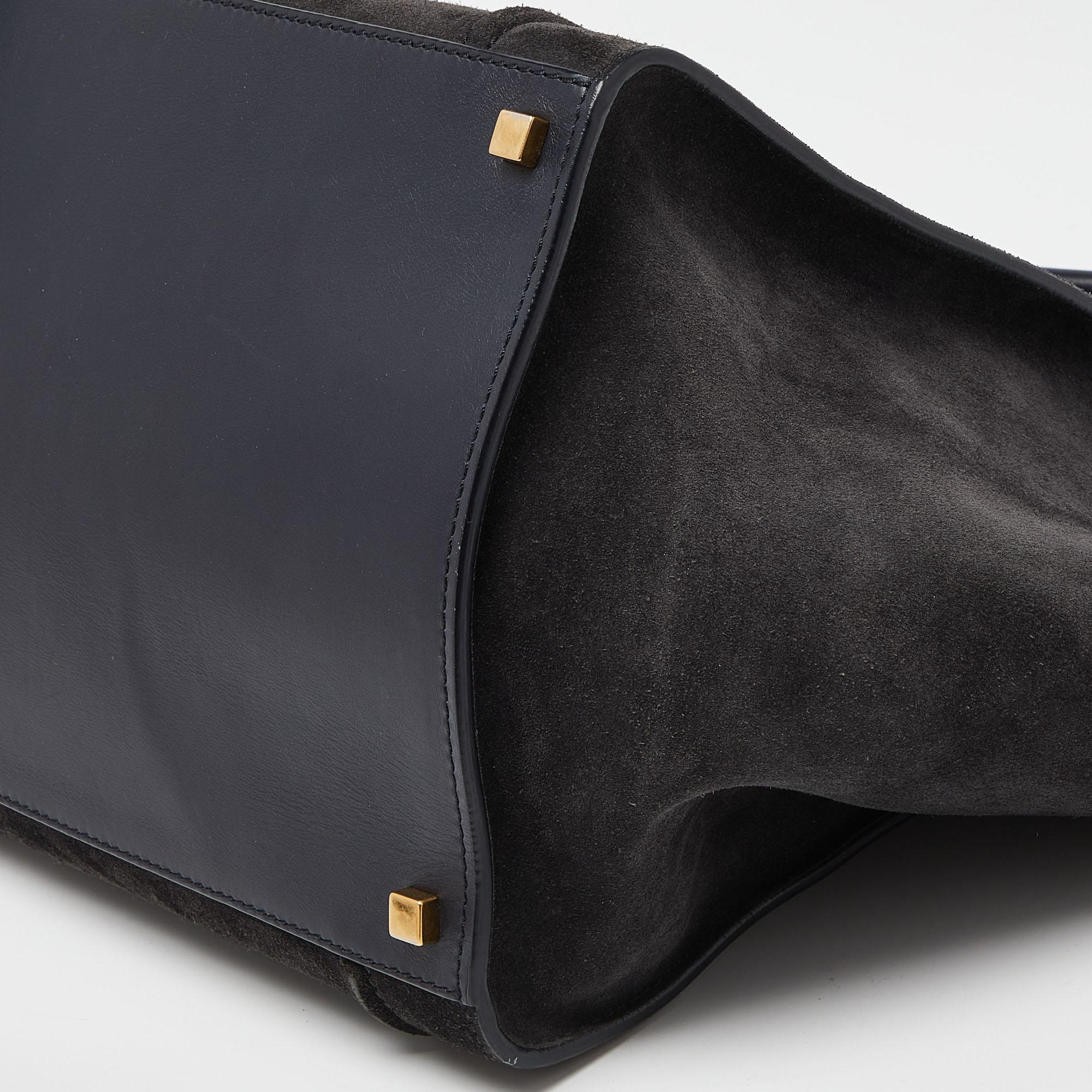Celine Dark Grey/Dark Blue Suede and Leather Medium Phantom Luggage Tote For Sale 4