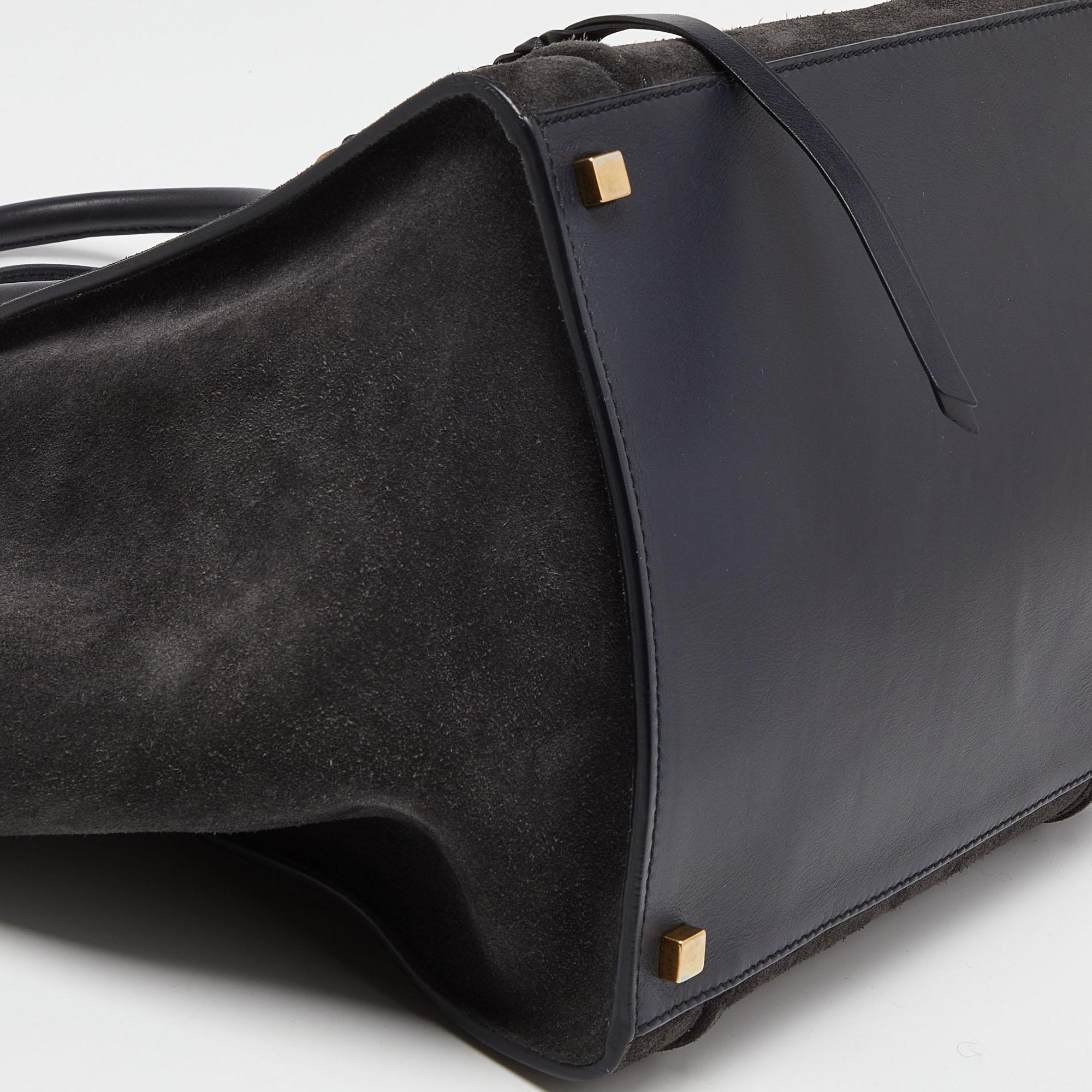 Celine Dark Grey/Dark Blue Suede and Leather Medium Phantom Luggage Tote For Sale 5