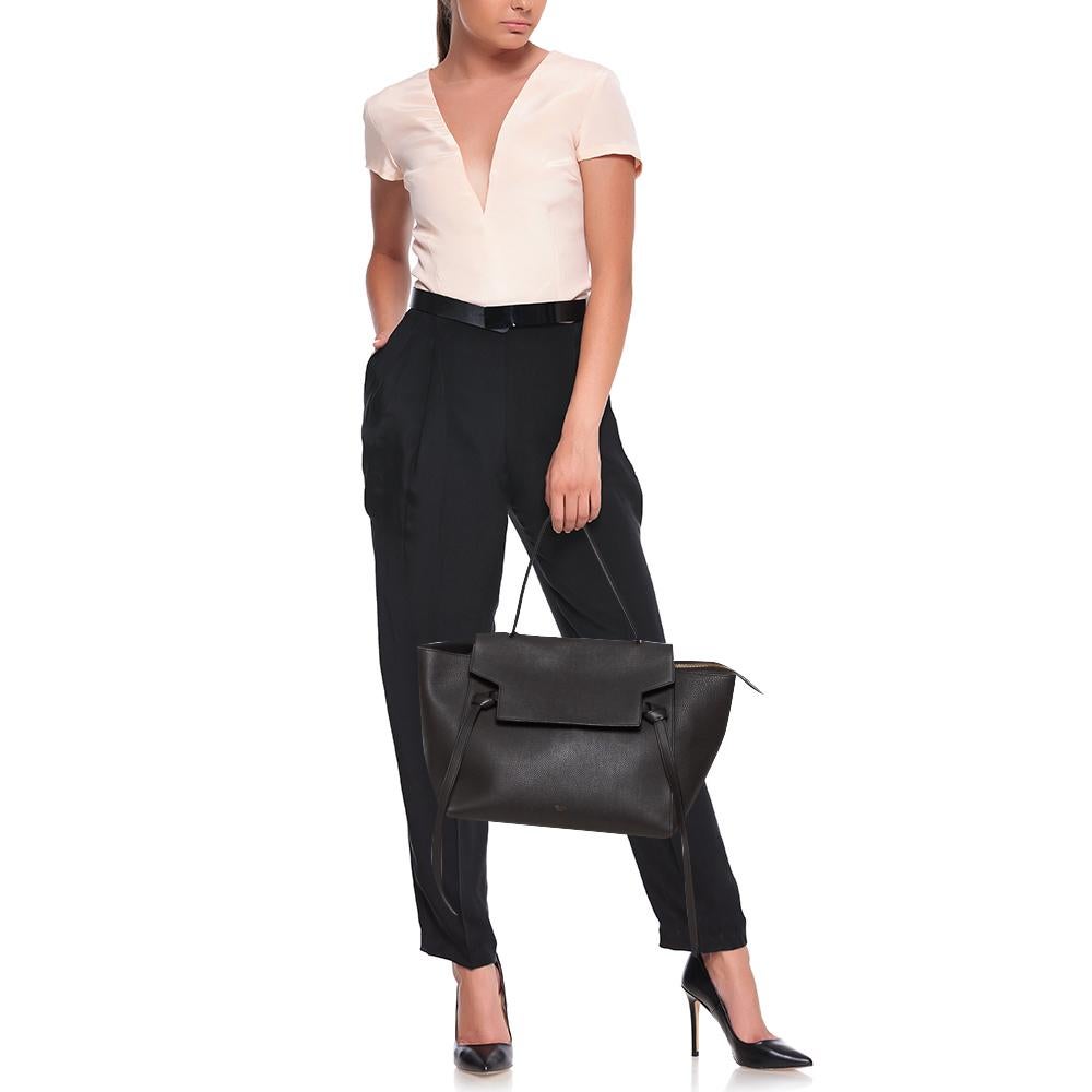 Black Celine Dark Grey Leather Small Belt Top Handle Bag