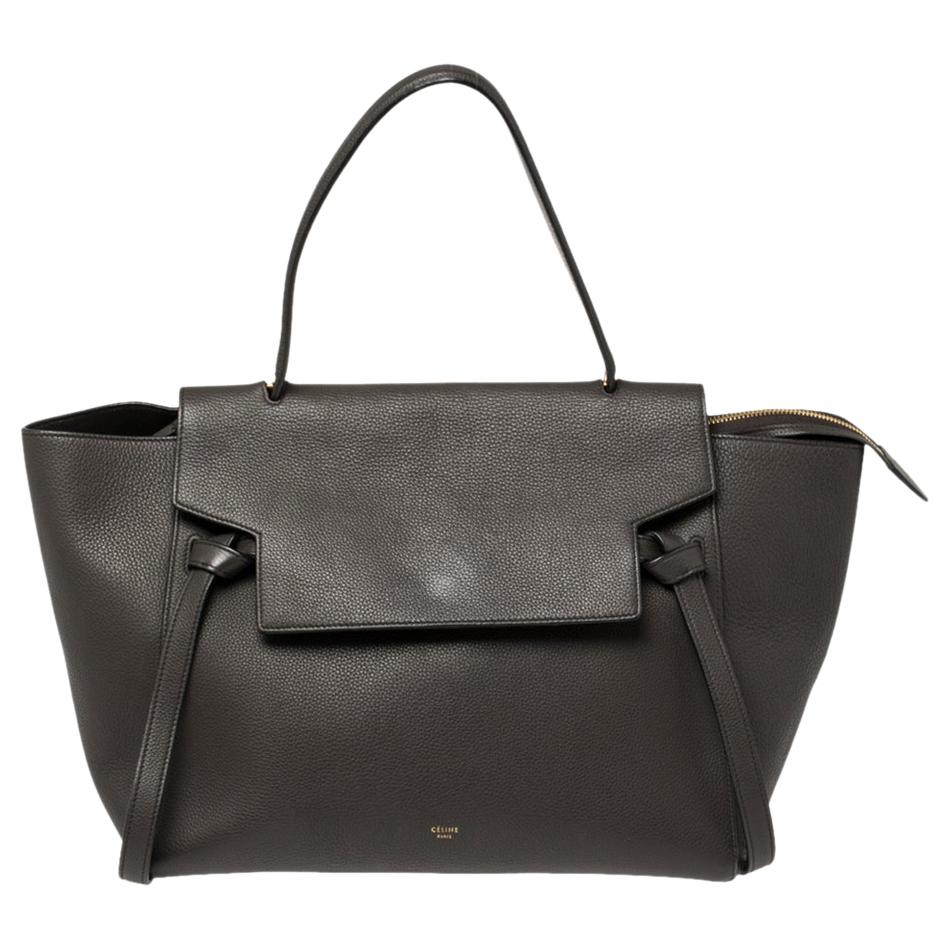 Celine Dark Grey Leather Small Belt Top Handle Bag