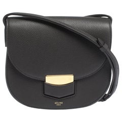 Celine Dark Grey Leather Small Trotteur Crossbody Bag