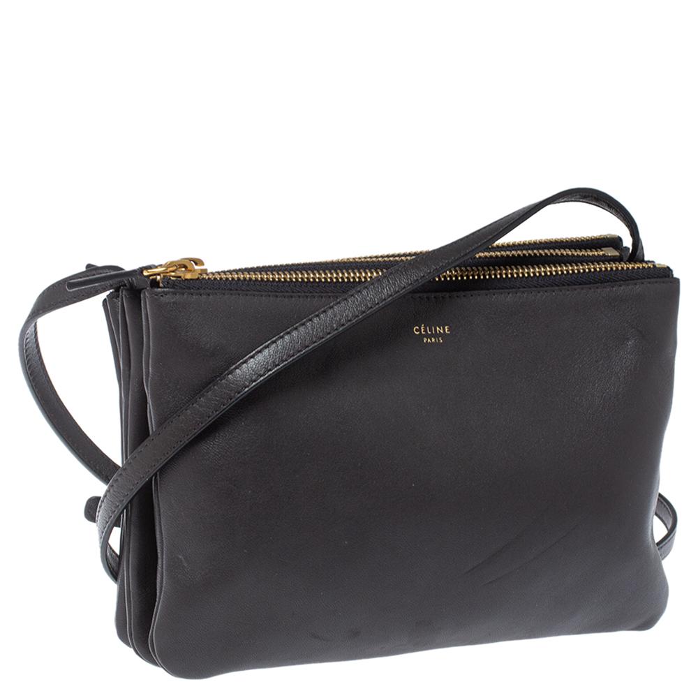 Celine Dark Grey Leather Trio Shoulder Bag In Fair Condition In Dubai, Al Qouz 2