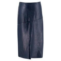 Celine Dark Indigo Leather Back Split Pencil Skirt