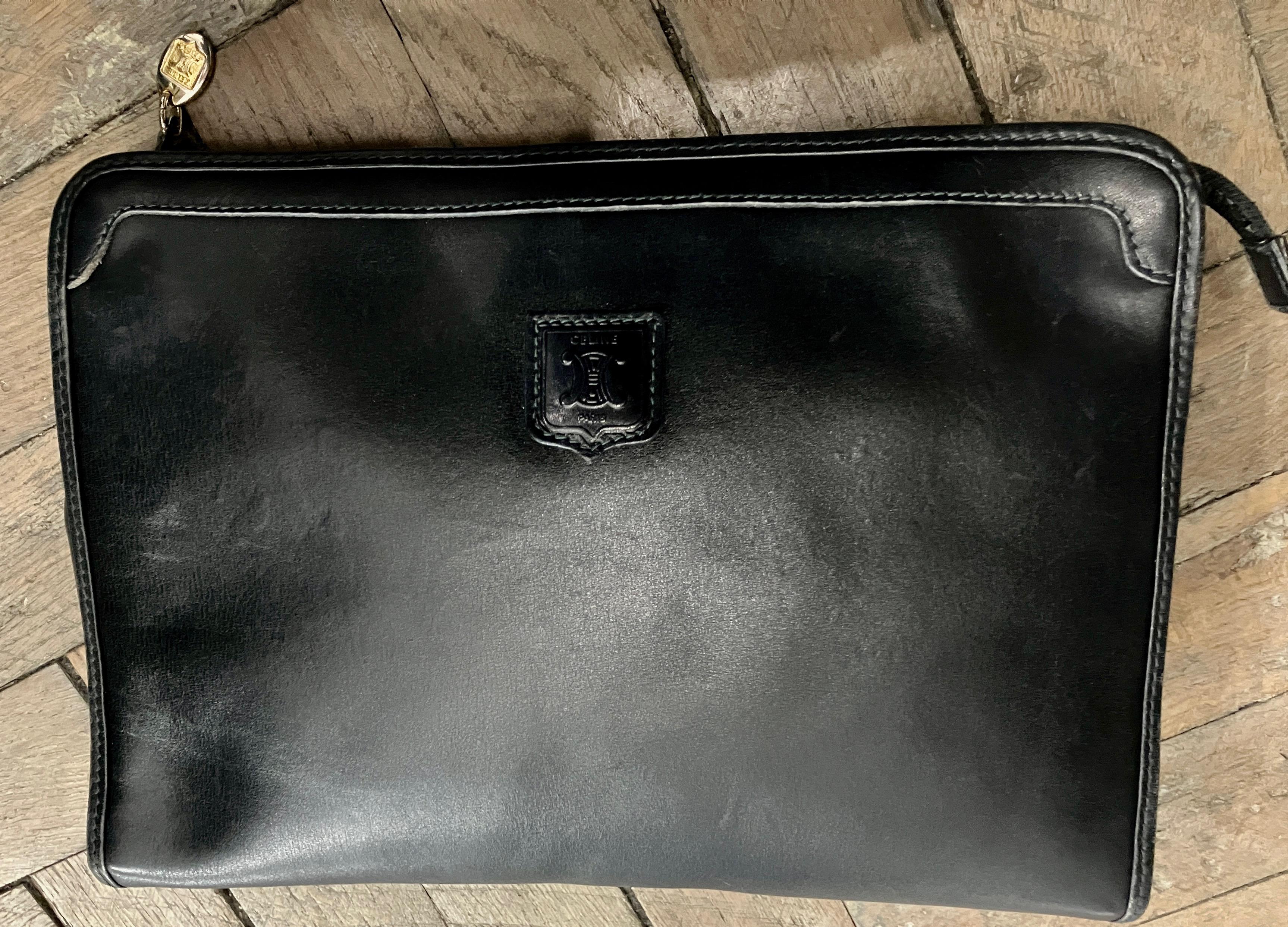 Celine Dark Navy Logo Triomphe Patch Clutch Bag en vente 1