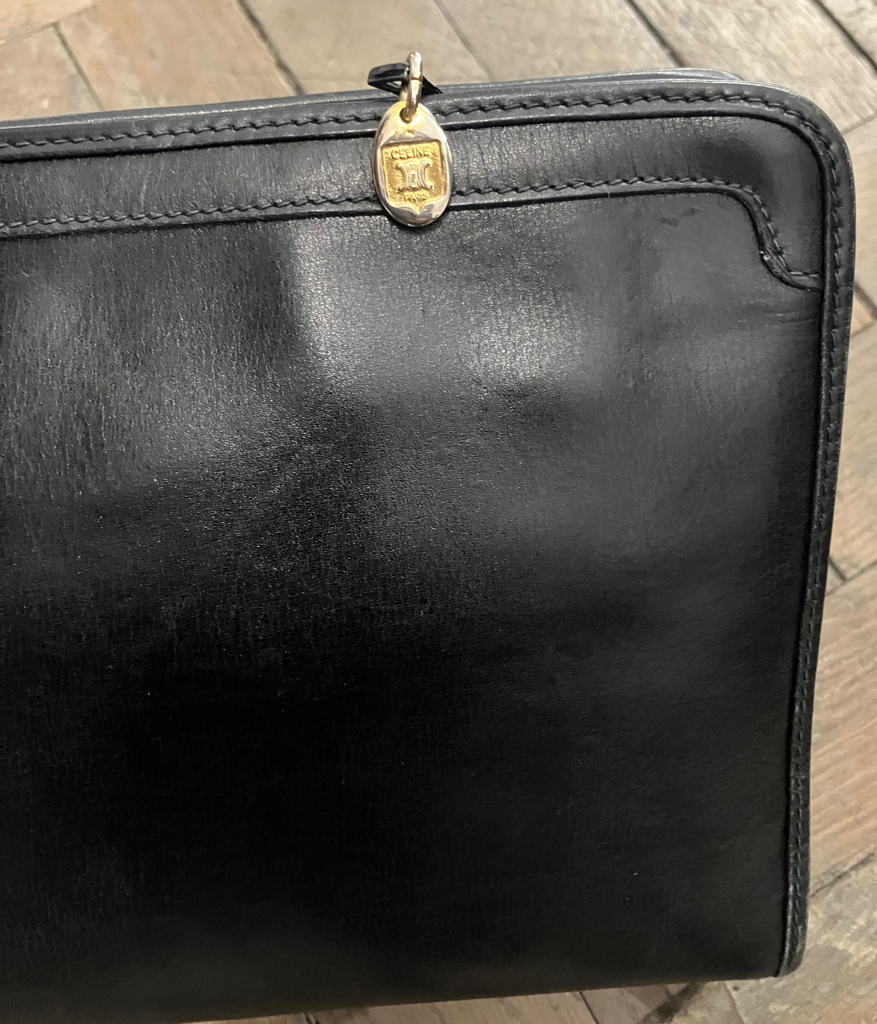 Celine Dark Navy Logo Triomphe Patch Clutch Bag en vente 3