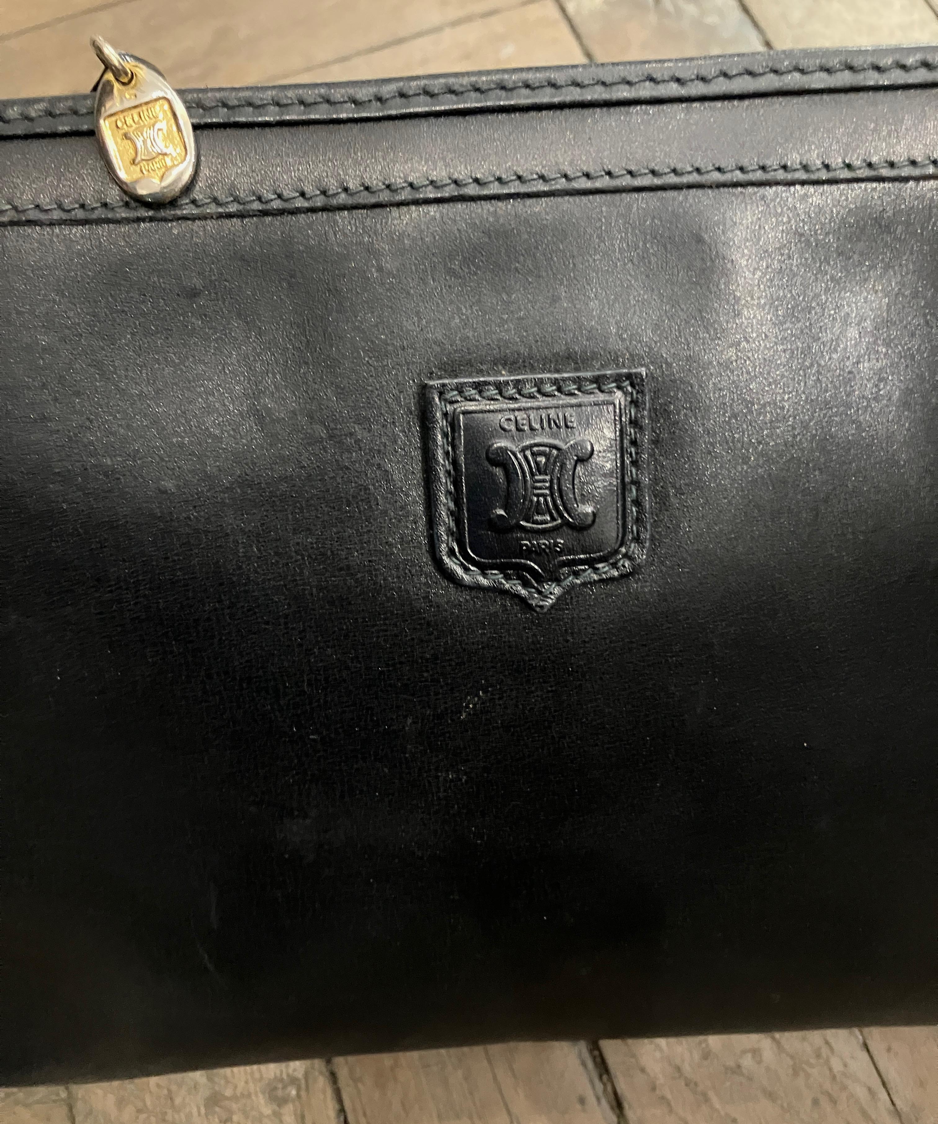 Celine Dark Navy Logo Triomphe Patch Clutch Bag en vente 4