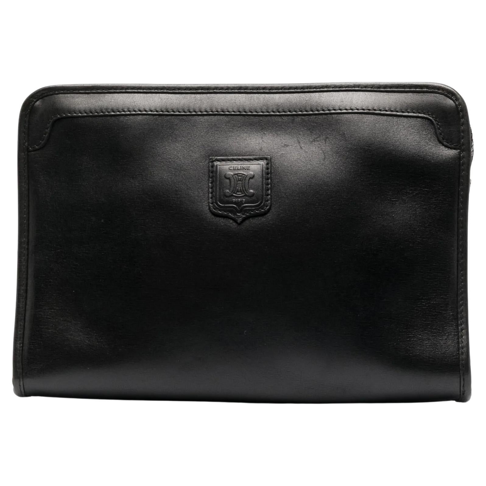 Celine Dark Navy Logo Triomphe Patch Clutch Bag