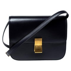 Celine Dark Purple Leather Medium Classic Box Shoulder Bag