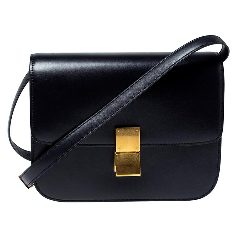 Celine Dark Purple Leather Medium Classic Box Shoulder Bag For Sale at ...
